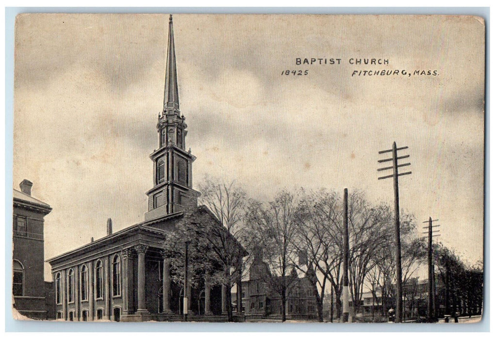 c1910 Baptist Church Fitchburg Massachussetts MA Unposted Antique Postcard