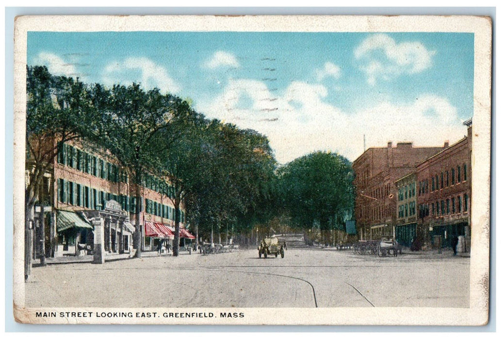 1920 Main Street Looking East Greenfield Massachusetts MA Antique Postcard