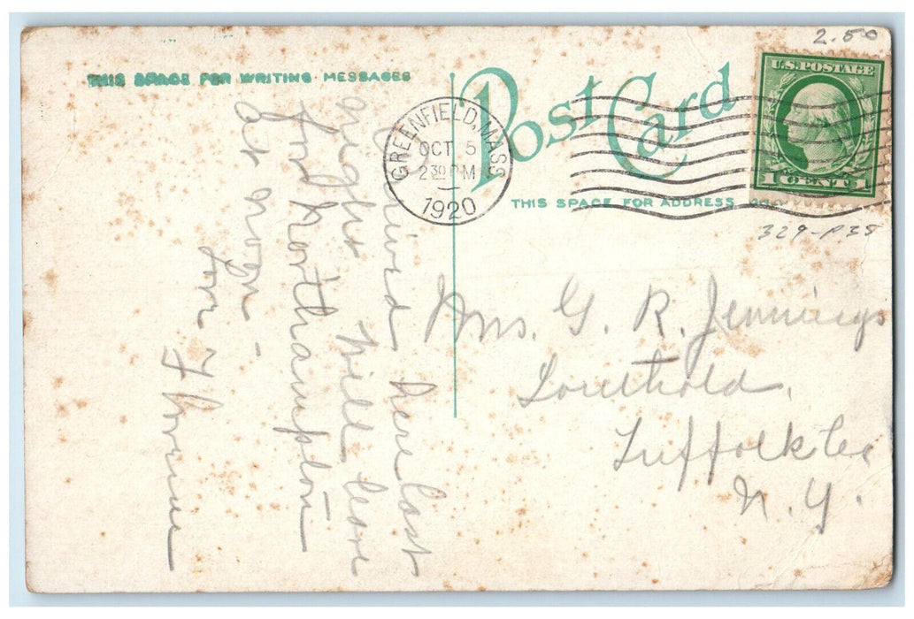 1920 Main Street Looking East Greenfield Massachusetts MA Antique Postcard