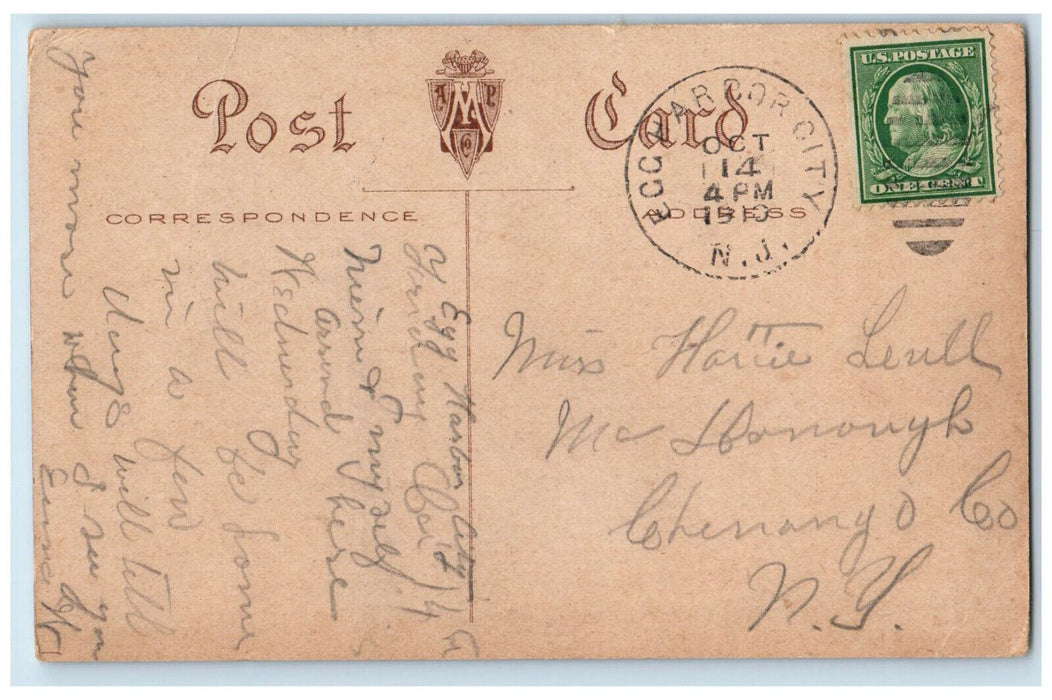 1910 Boat On The Bay Greetings from Egg Harbor NJ Posted Antique Postcard
