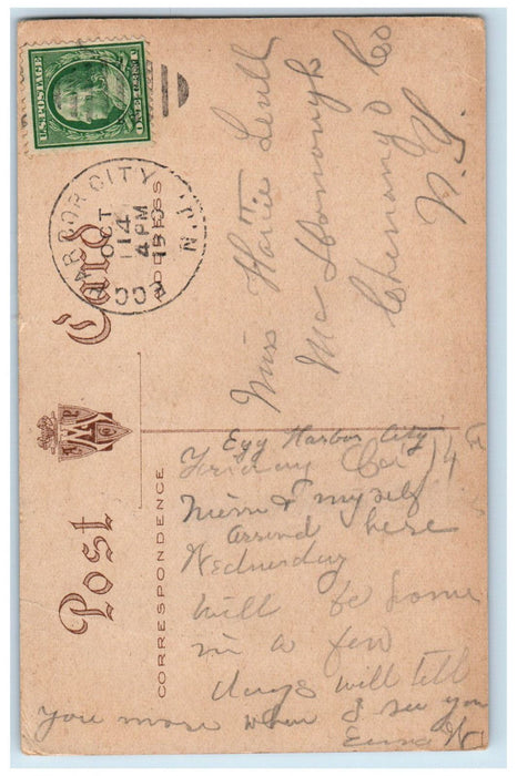 1910 Boat On The Bay Greetings from Egg Harbor NJ Posted Antique Postcard