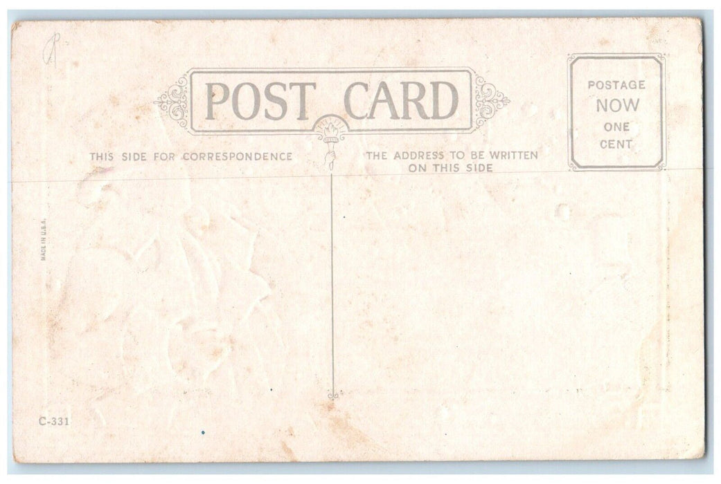 c1910's New Year Girl Ring Bell Lantern Embossed Unposted Antique Postcard