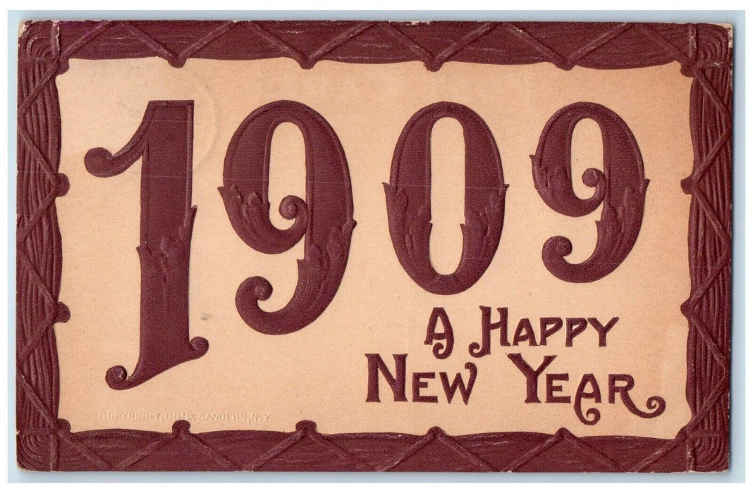 1909 New Year Large Numbers Embossed Posted Antique Postcard