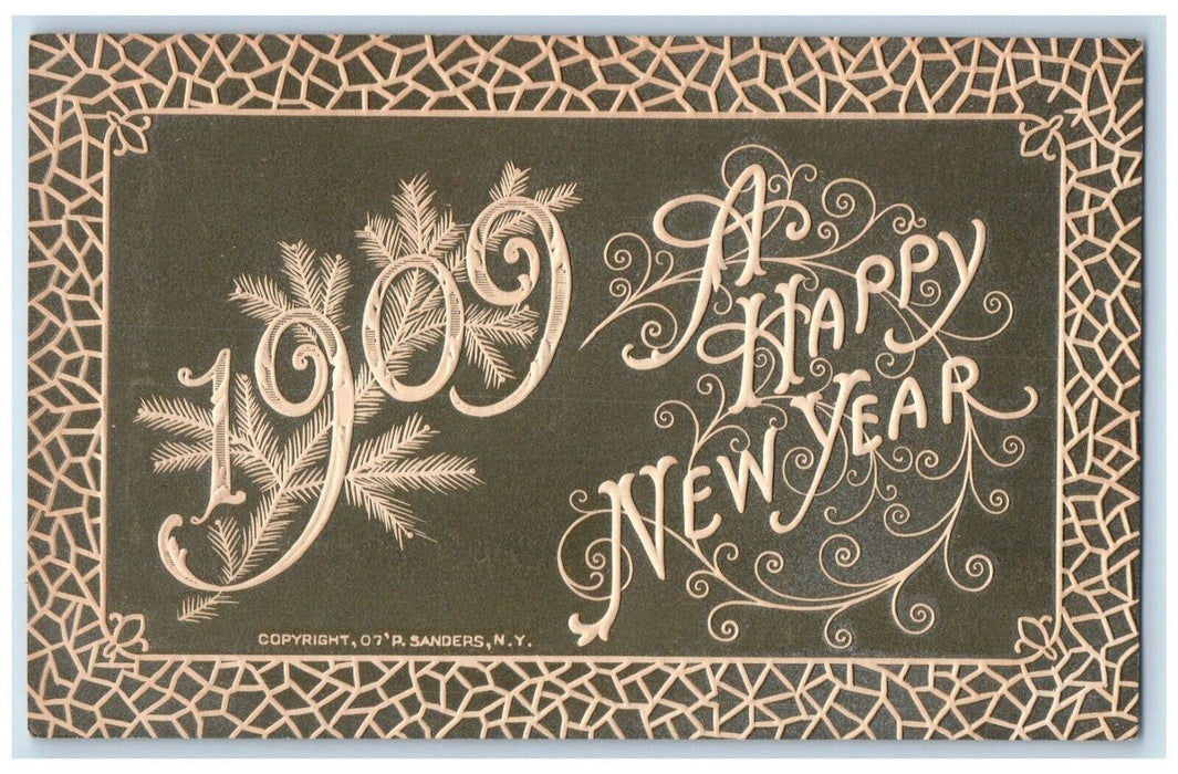 1909 Happy New Year Large Numbers P. Sanders Embossed Artist Signed Postcard