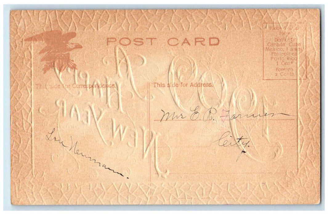 1909 Happy New Year Large Numbers P. Sanders Embossed Artist Signed Postcard