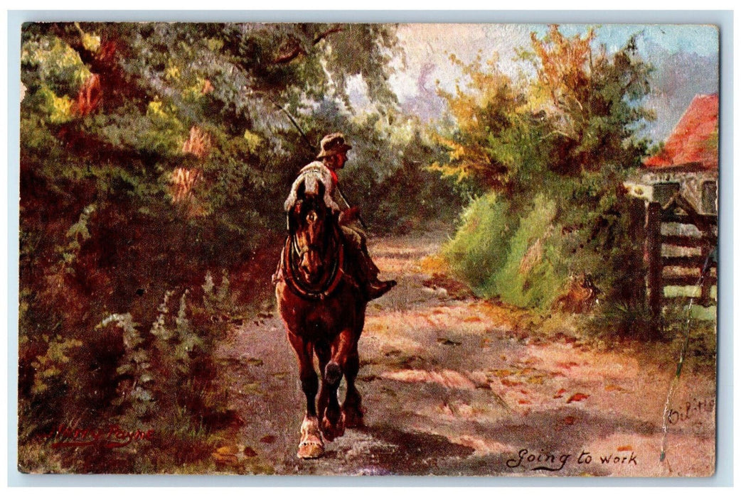1910 Riding Horse Going to Work Devonshire Lanes Oilette Tuck Art Postcard