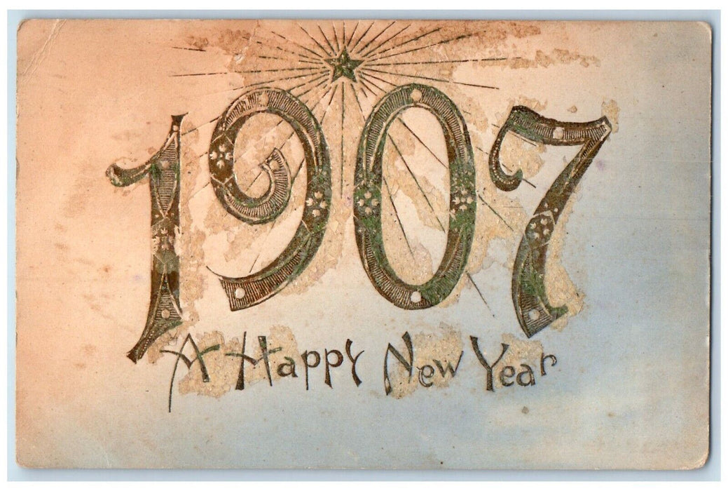 1907 Happy New Year Large Numbers Embossed Posted Antique Postcard