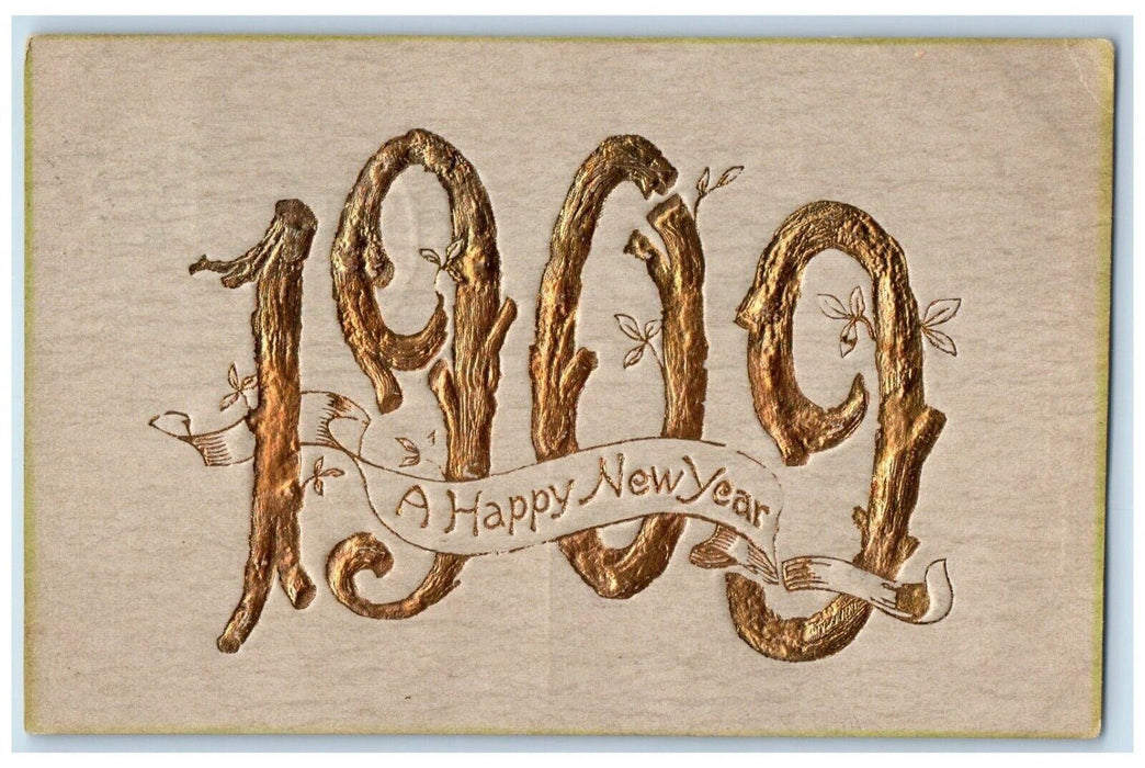 1909 A Happy New Year Large Numbers Embossed Posted Antique Postcard