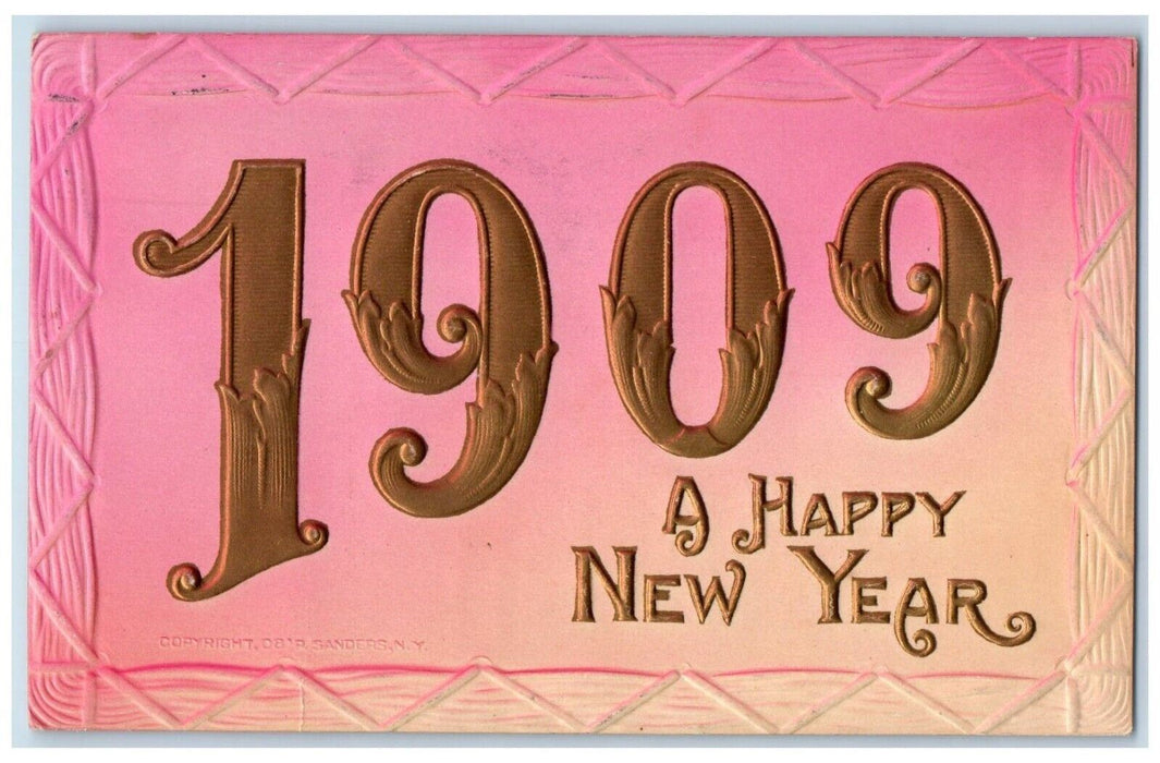 1909 New Year Large Numbers Airbrushed Embossed Detroit Michigan MI Postcard