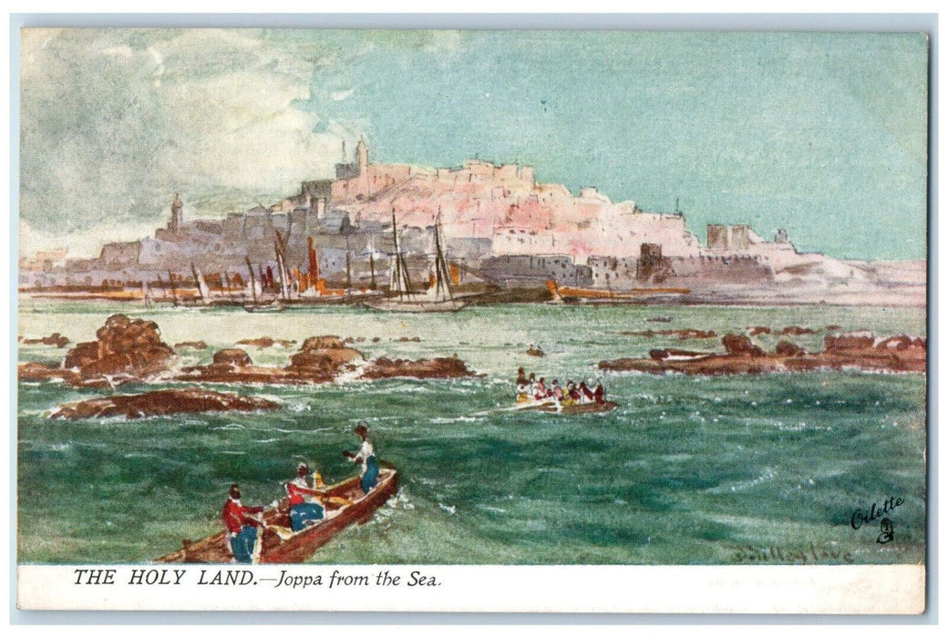 c1910 Boat, Joppa (Jaffa) from the Sea The Holy Land Oilette Tuck Art Postcard
