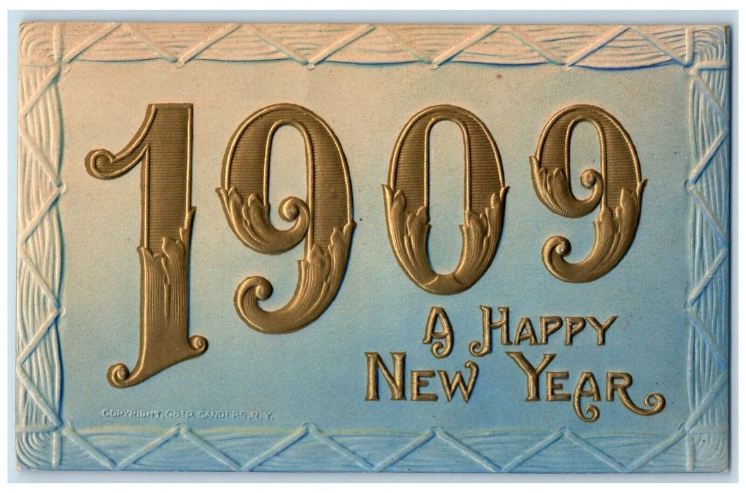 1909 New Year Large Numbers Airbrushed Embossed P. Sander Artist Signed Postcard