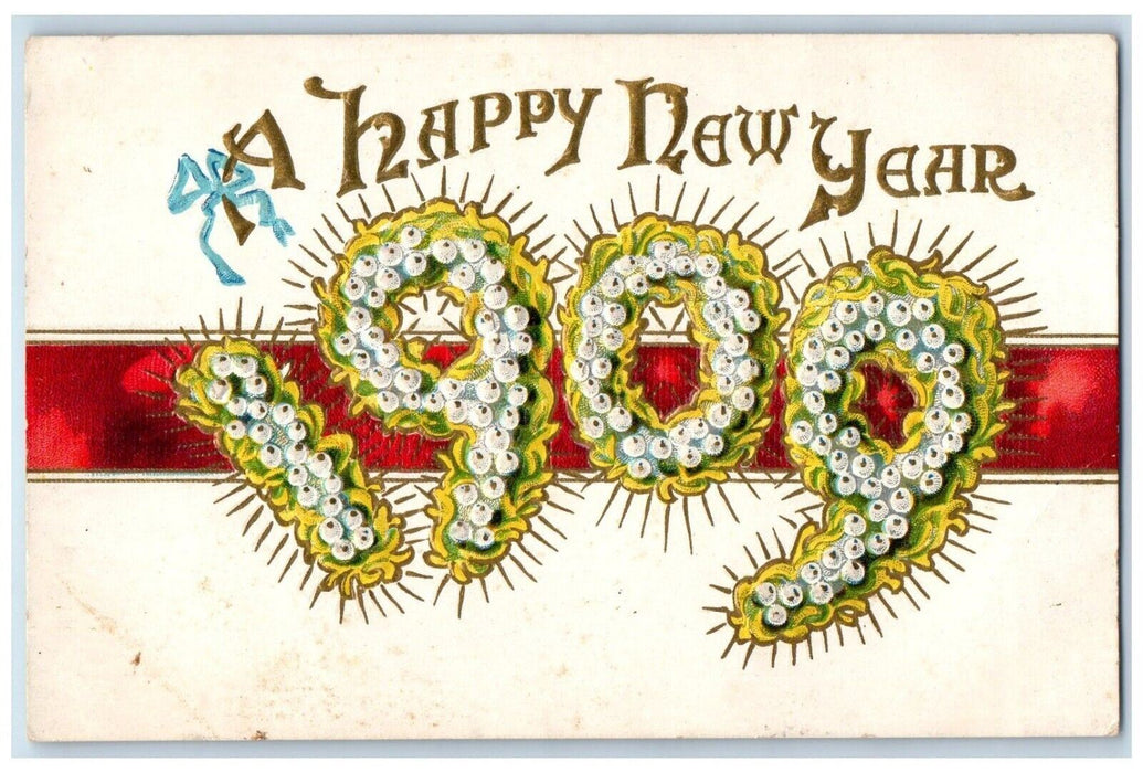 1909 New Year Large Numbers Embossed Winsch Back Unposted Antique Postcard