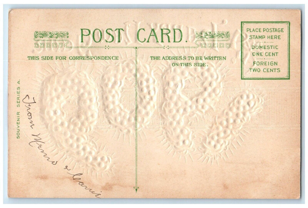 1909 New Year Large Numbers Embossed Winsch Back Unposted Antique Postcard