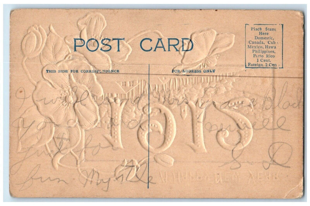 1912 New Year Large Numbers Airbrushed Embossed Unposted Antique Postcard