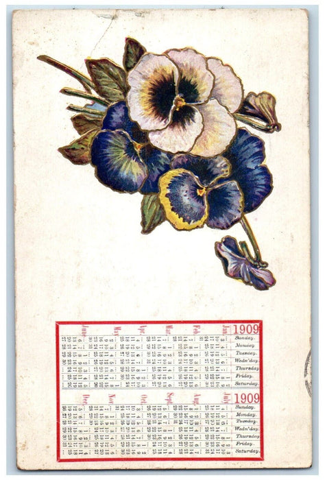 1909 New Year Monthly Calendar Flowers Embossed Cumberland Maryland MD Postcard