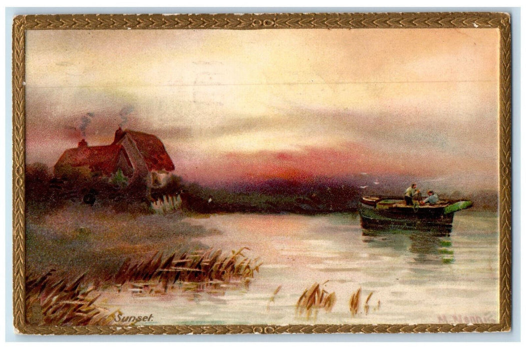 1907 Christmas Wishes Sunsets on the Coast Amerst Canada Tuck Art Postcard