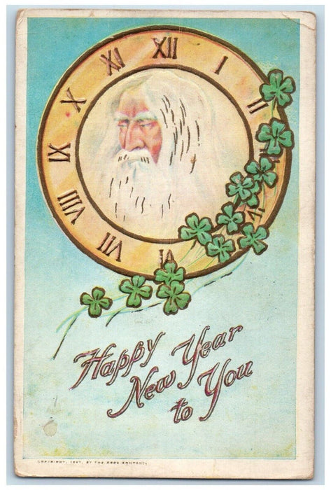 1909 New Year Clock Shamrock Embossed Milwaukee Wisconsin WI Antique Postcard