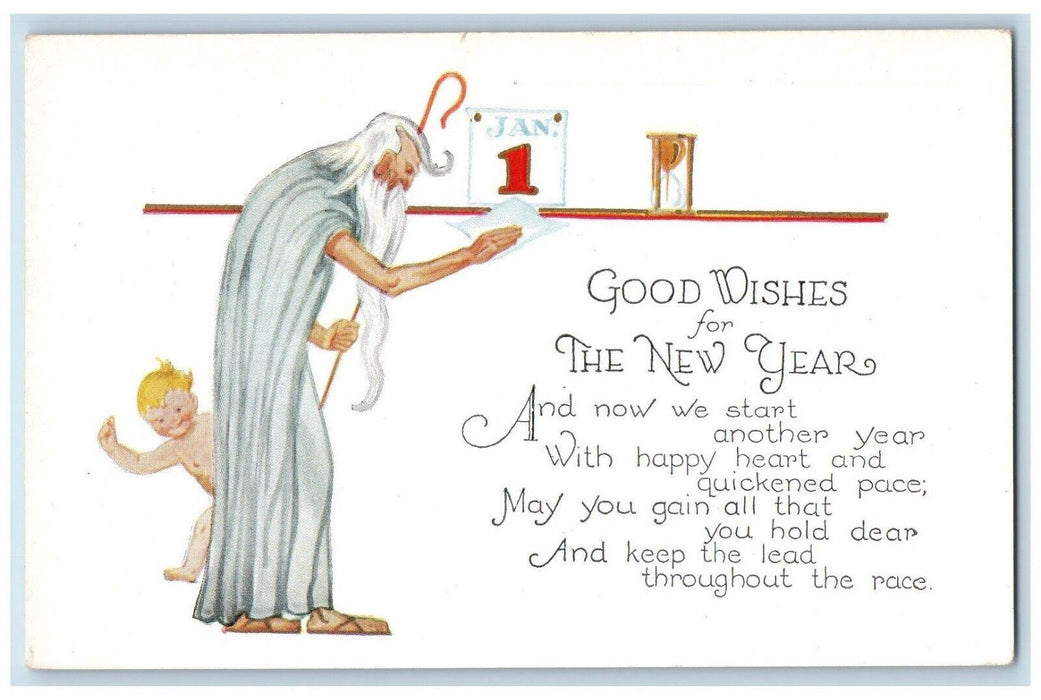 c1910's New Year On Man Time Hourglass January 1 Embossed Vintage Postcard