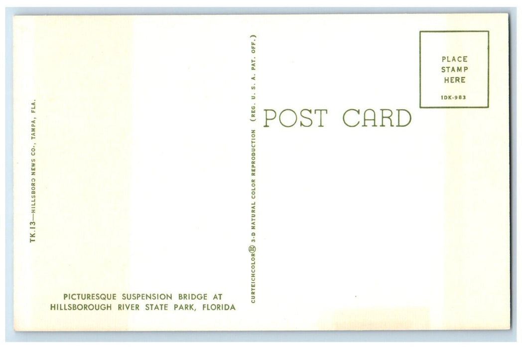 Hanging Bridge Nature Forest Hillsborough River State Park Florida FL Postcard
