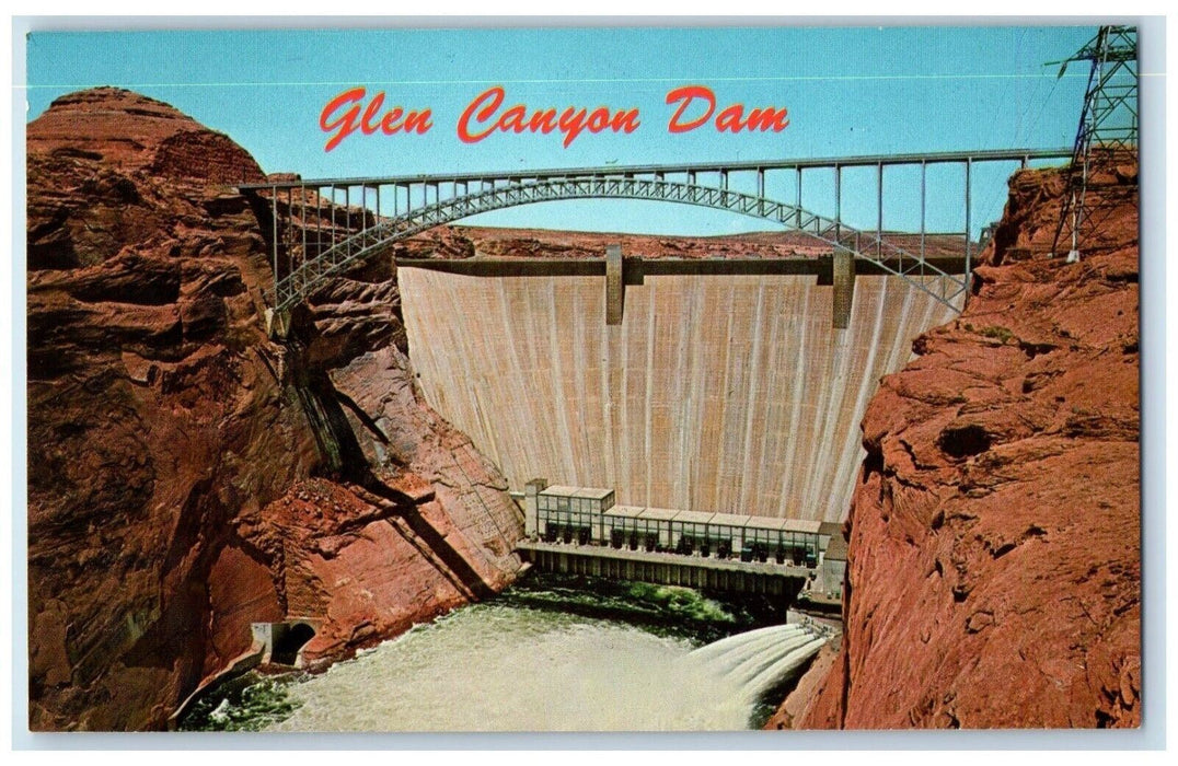 Glen Canyon Dam & Hanging Bridge Mountain View Page Arizona AZ Vintage Postcard