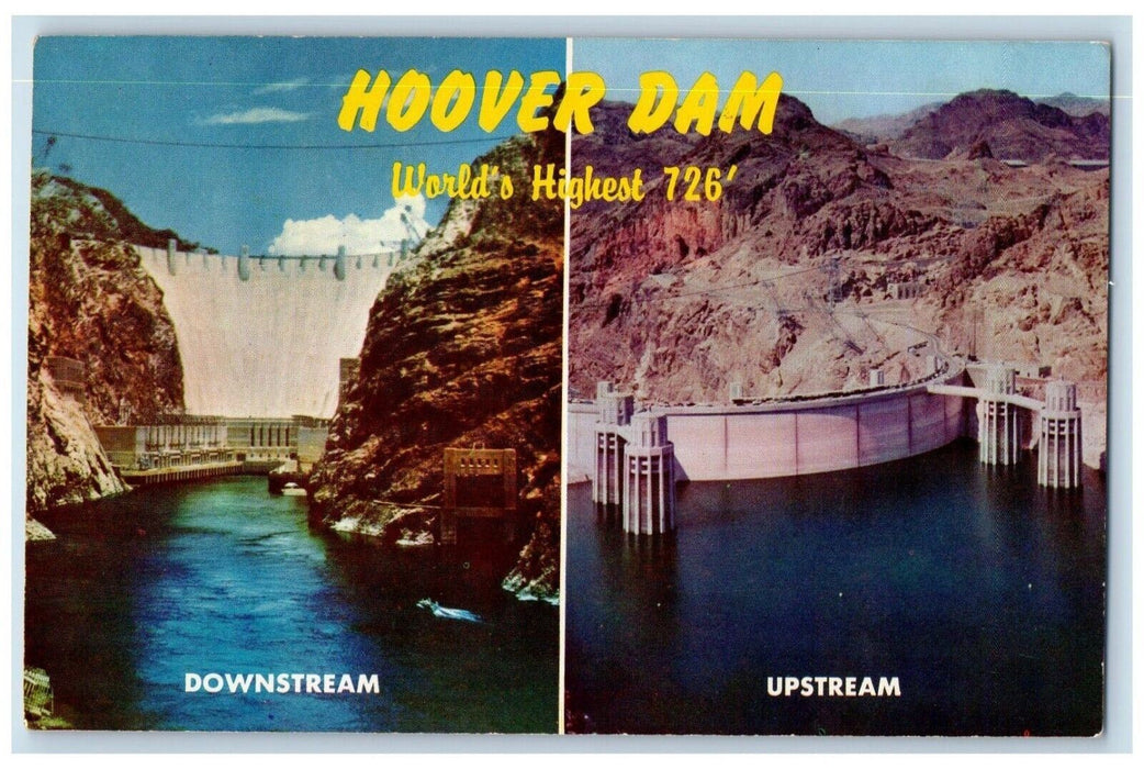 World's Highest Hoover Dam Downstream Upstream Arizona Nevada Vintage Postcard