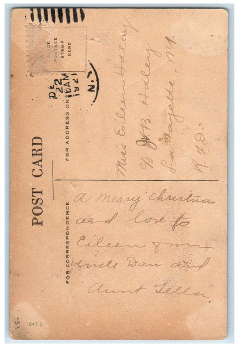 1921 Christmas Greetings Little Girl Sitting Chair Posted Antique Postcard