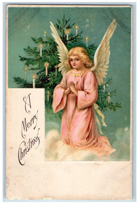1907 Christmas Tree Angel Bended Knee Praying Candles Chicago IL Posted Postcard