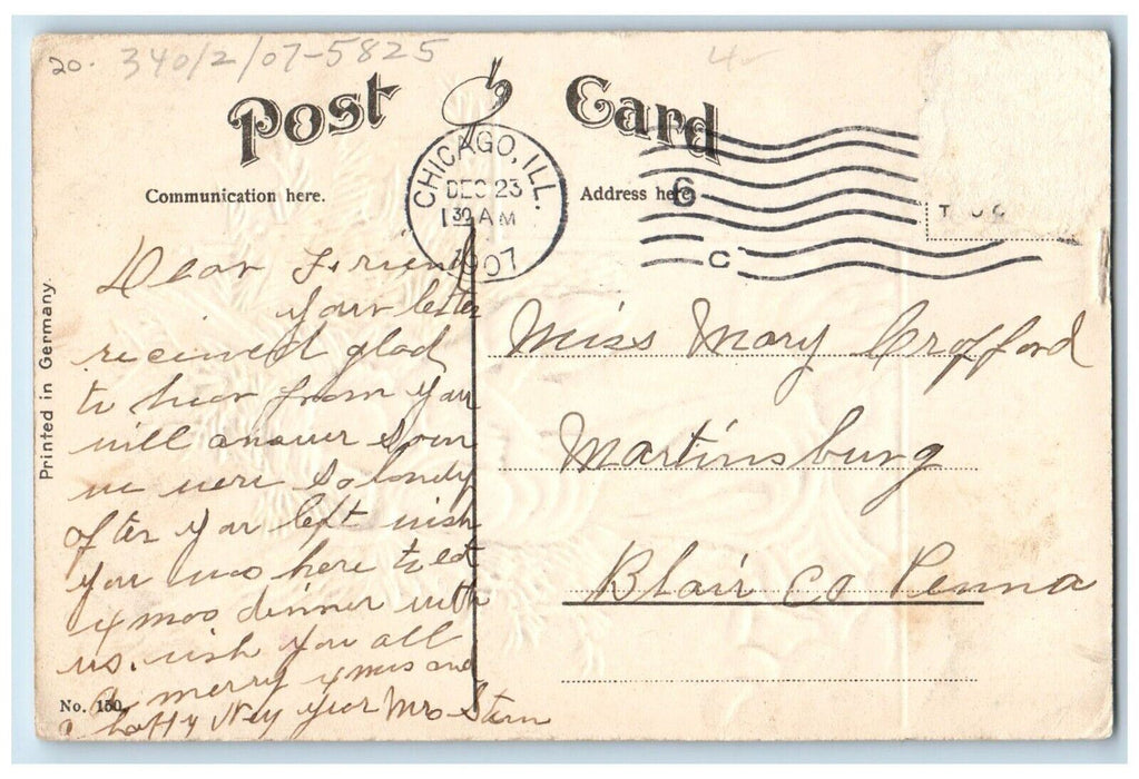 1907 Christmas Tree Angel Bended Knee Praying Candles Chicago IL Posted Postcard