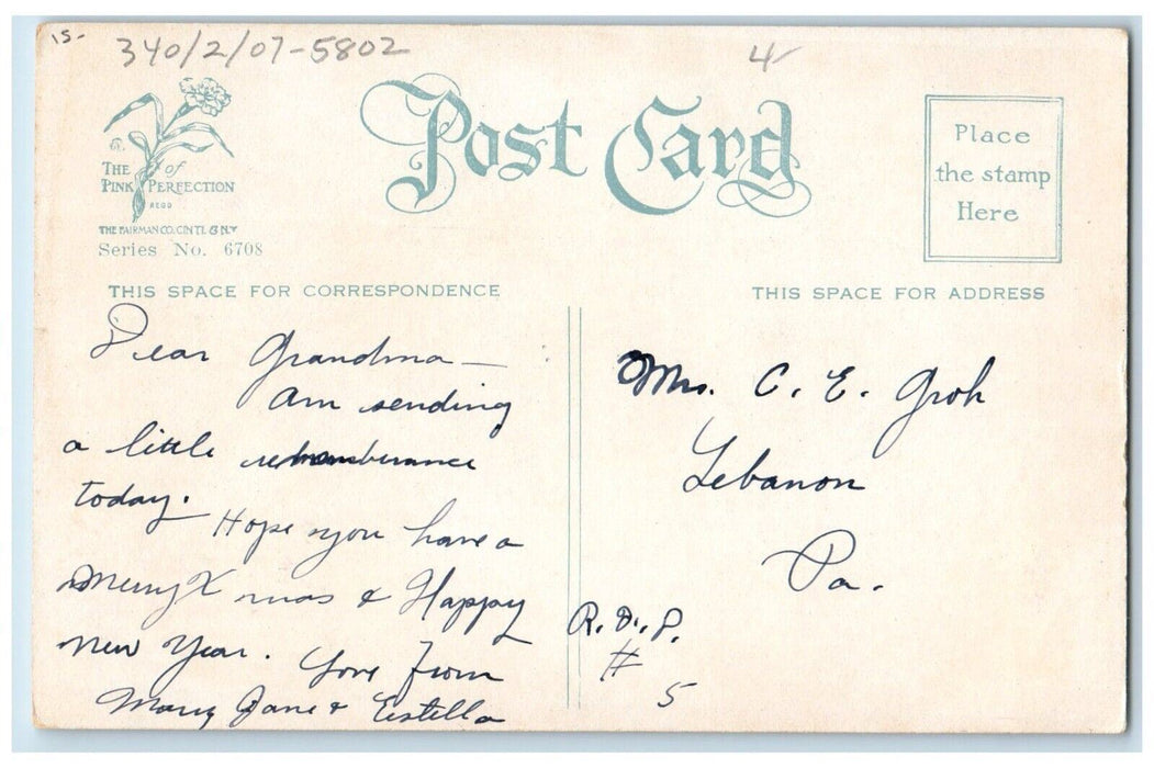 c1910's Christmas Poem Little Boy Holly Talking Telephone Antique Postcard