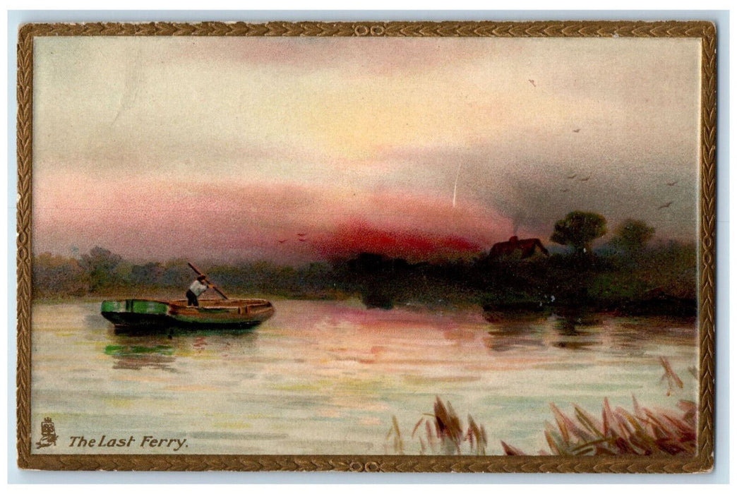 1908 The Last Ferry Sunset on Coast Naynesville OH Oilette Tuck Art Postcart