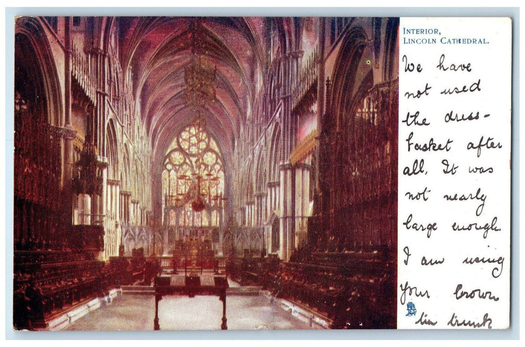 1904 Interior Lincoln Cathedral Lincoln England Oilette Tuck Art Postcard