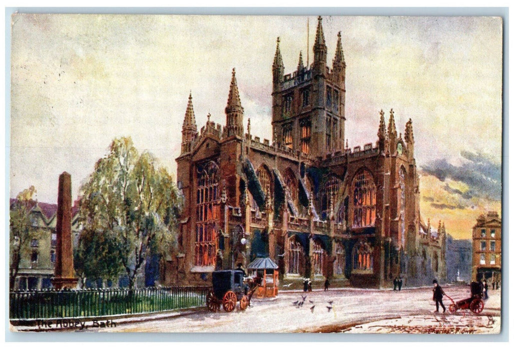 1907 Stagecoach The Abbey Bath Lantern of England Oilette Tuck Art Postcard