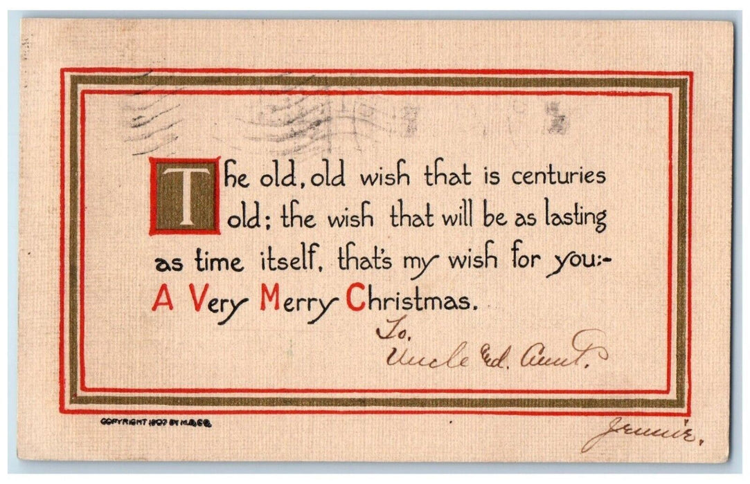 1907 Christmas Motto Poem Embossed Blue Island Illinois IL Antique Postcard