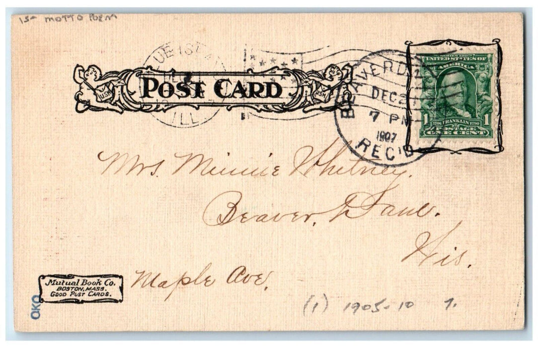 1907 Christmas Motto Poem Embossed Blue Island Illinois IL Antique Postcard
