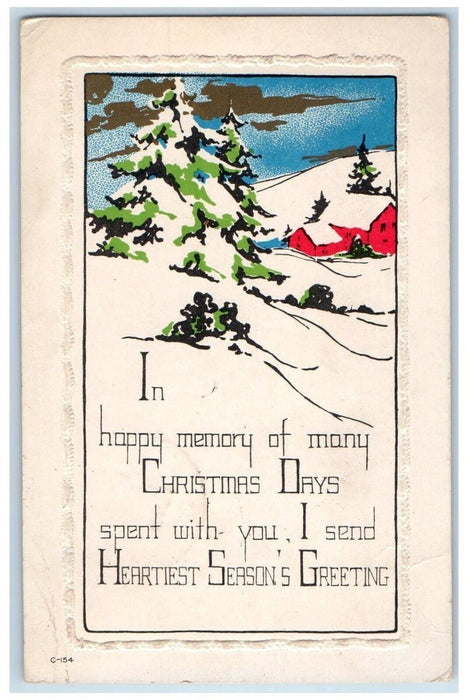 1915 Christmas Arts And Craft Winter Snow Embossed Posted Antique Postcard