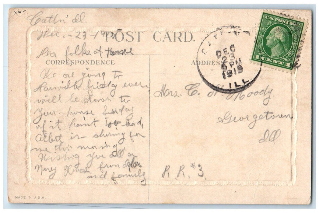 1915 Christmas Arts And Craft Winter Snow Embossed Posted Antique Postcard