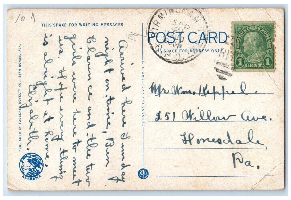 1930 Public Library 21st Street Park Avenue Car Birmingham Alabama AL Postcard