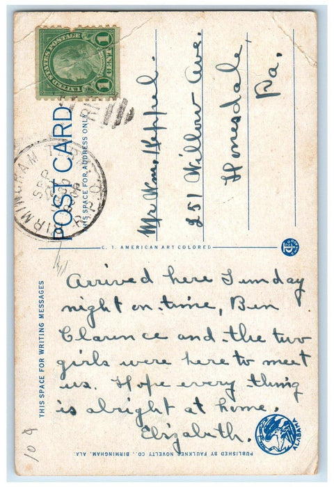 1930 Public Library 21st Street Park Avenue Car Birmingham Alabama AL Postcard