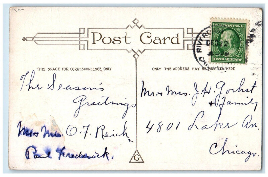 c1910's Christmas Of Joy Holly Three Bells G.A.C.O. Posted Antique Postcard