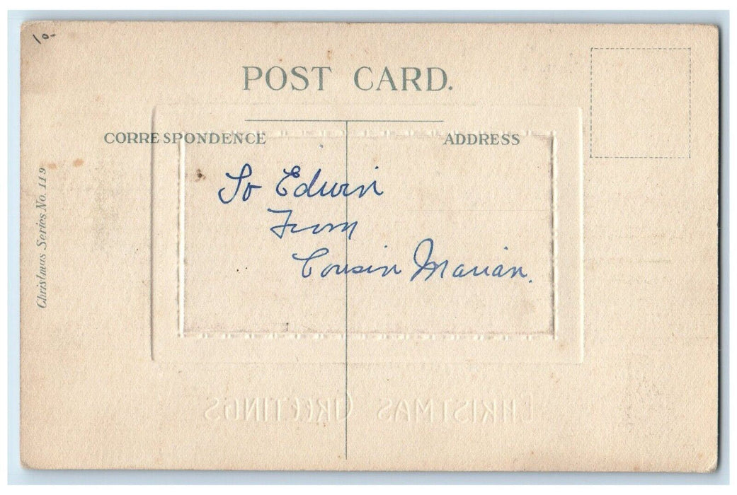 c1910's Christmas Greetings Pine Trees Covered Snow Winter Embossed Postcard