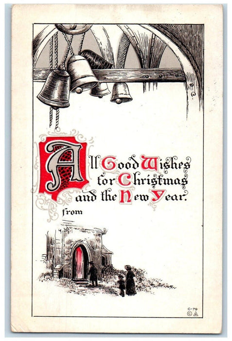 1913 Christmas And New Year Ringing Bells Family Going To Church Posted Postcard