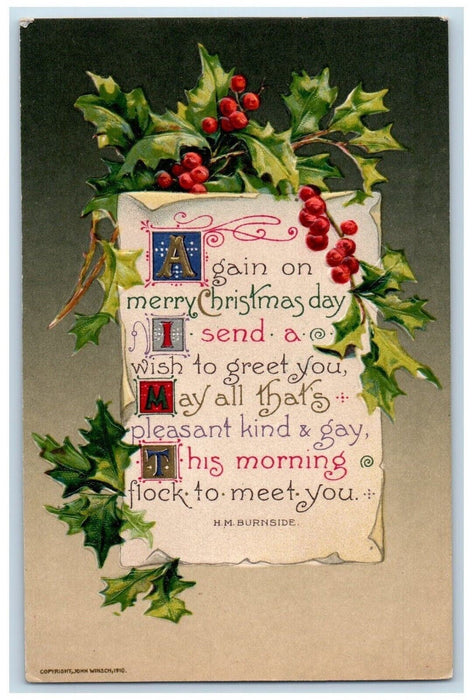 1910 Christmas Poem John Winsch Artist Signed Embossed Posted Antique Postcard