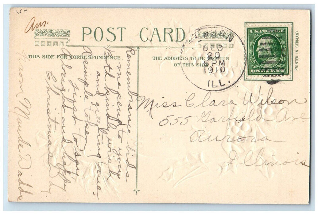 1910 Christmas Poem John Winsch Artist Signed Embossed Posted Antique Postcard