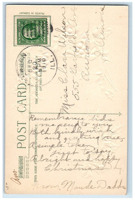 1910 Christmas Poem John Winsch Artist Signed Embossed Posted Antique Postcard