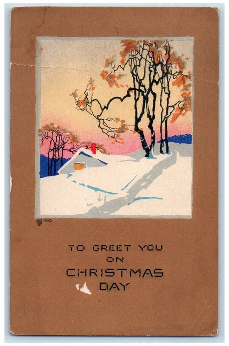 c1910's Christmas Arts And Craft House Trees Winter Snow Morning Sun IA Postcard
