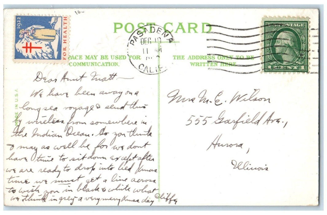 c1910's Christmas Greetings Pointessia Flowers Winter Snow Pasadena CA Postcard