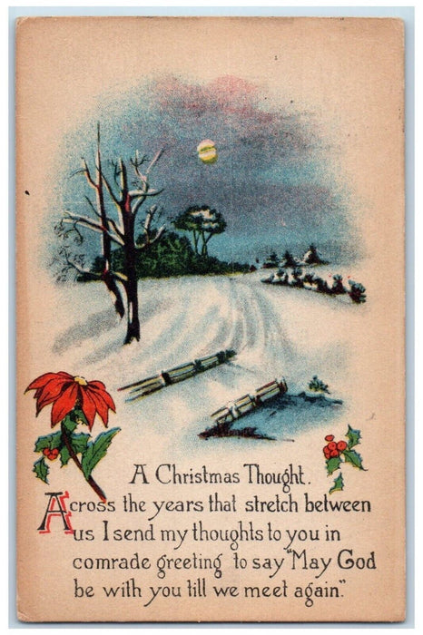 c1910's Christmas Greetings Holly Pointessia Flowers Winter Winsch Back Postcard