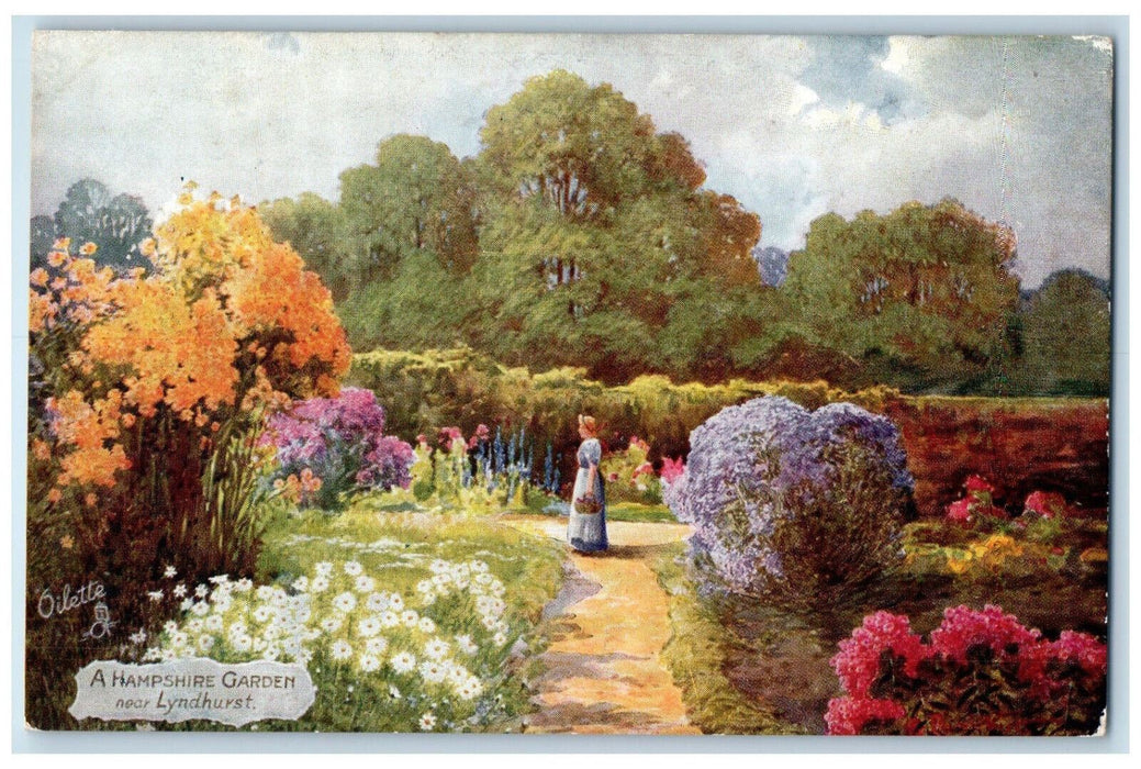 c1910 A Hampshire Garden Near Lyndhurst England Oilette Tuck Art Postcard