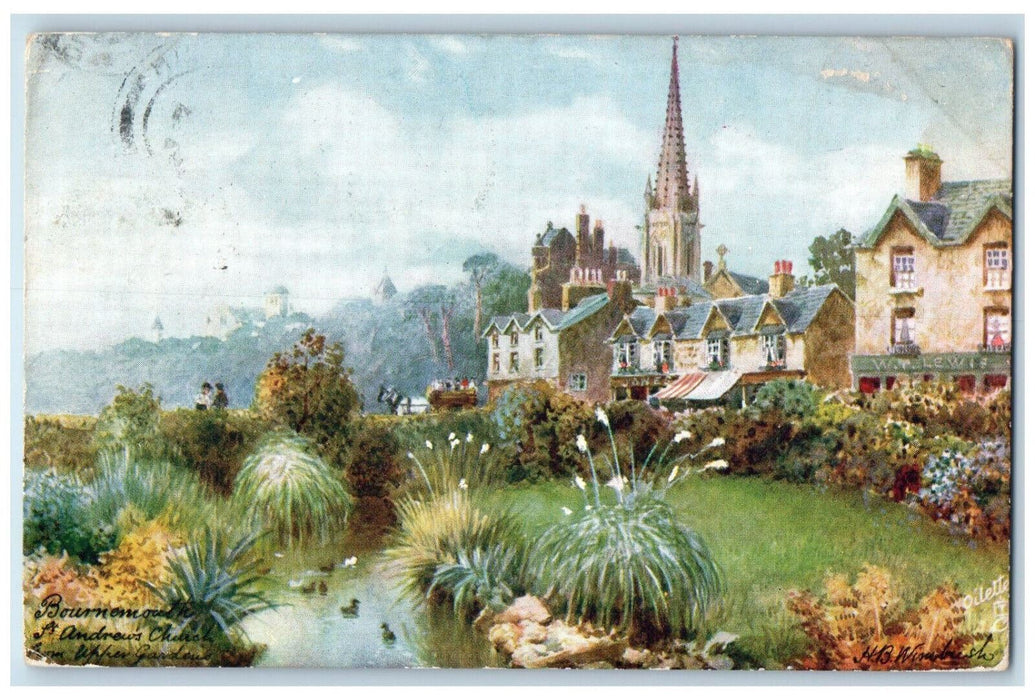 1907 Bournemouth St. Andrews Church from Upper Gardens Oilette Tuck Art Postcard
