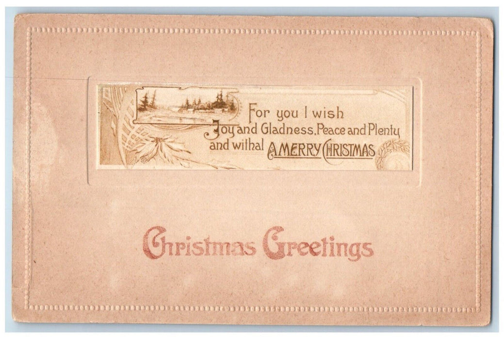 1912 Merry Christmas Greetings Motto Pointessia Flowers Posted Antique Postcard